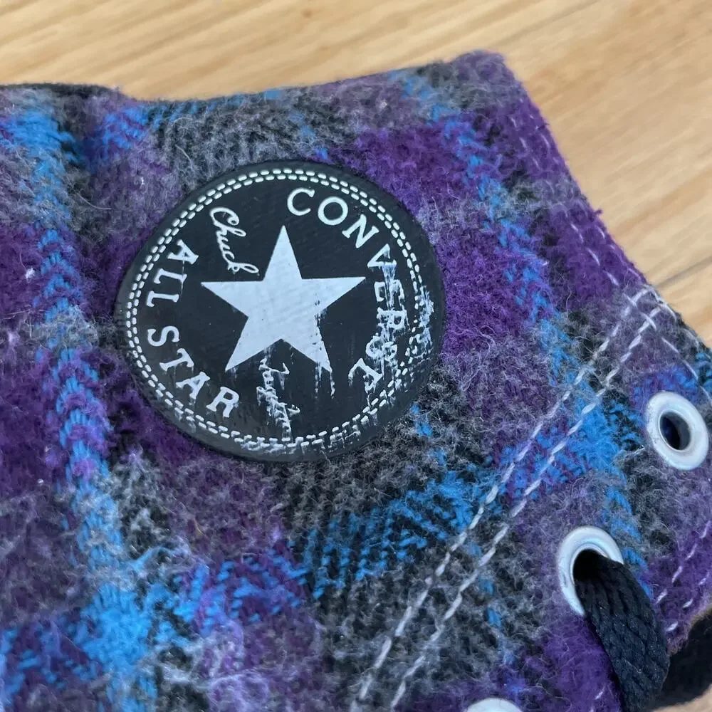 Converse Chuck Taylor All Star Kids High Top Purple Plaid Junior Size 3 - BP